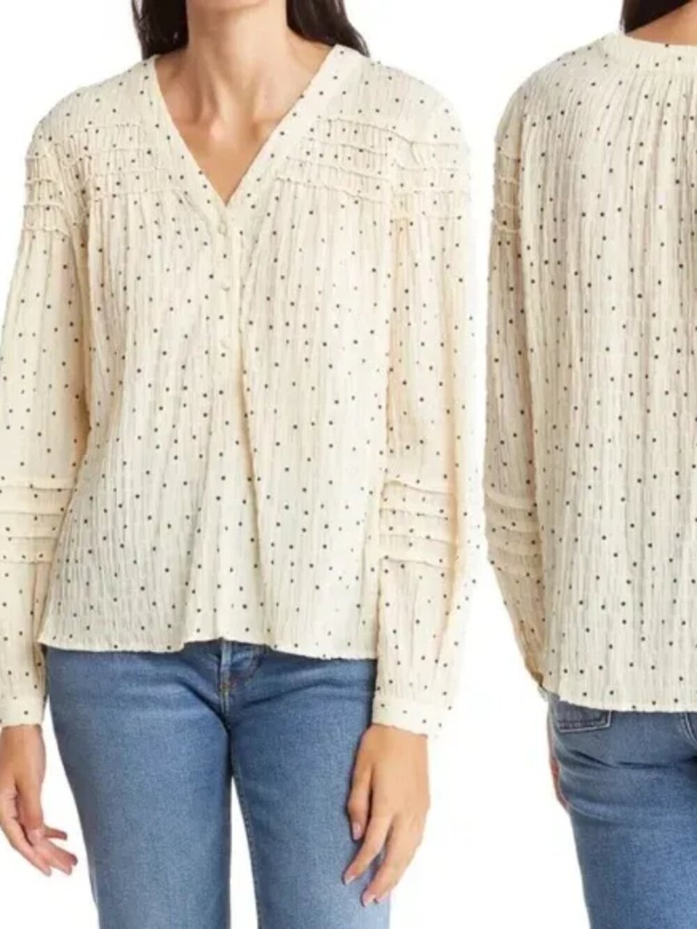 Anthropologie Current Air Cream Polkadot Long Sleeve Oversized Top Women XS